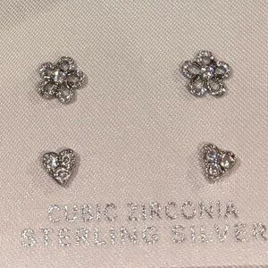 Silver Heart and Flower Earring Sets